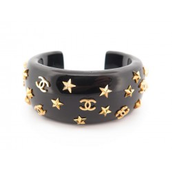 VINTAGE BRACELET CHANEL 1995 MANCHETTE ETOILES & LOGO CC ICONIC STARS BANGLE