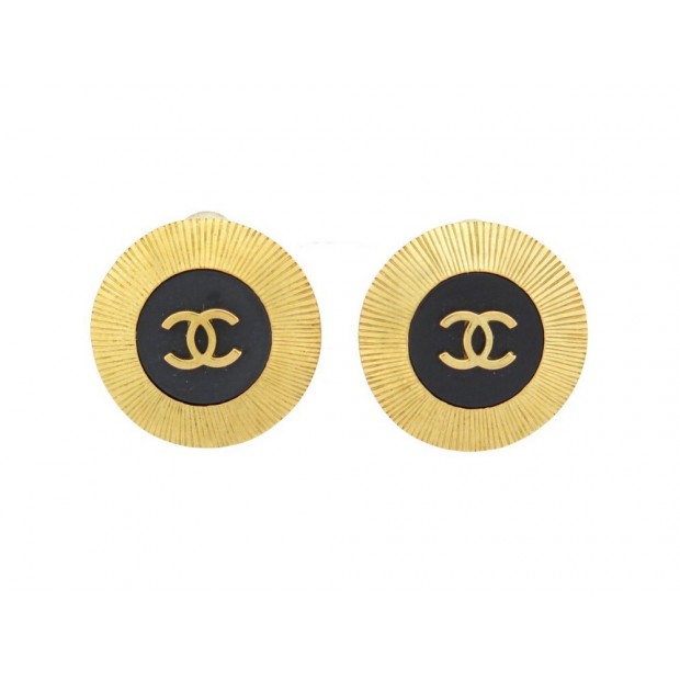 NEUF VINTAGE BOUCLES D'OREILLES CHANEL 1995 LOGO CC RONDES METAL DORE EARRINGS