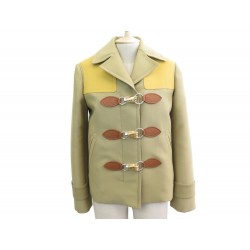 NEUF VESTE LANVIN MANTEAU RW-JA753K-4184-E20 S 36 LAINE SOIE CUIR KAKI NEW 2290€