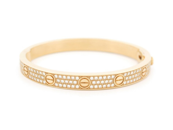  bracelet cartier love pave 17cm or jaune 18k et