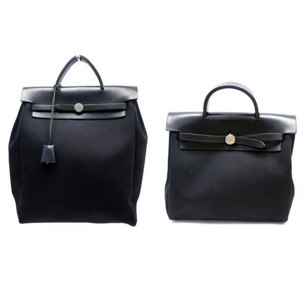 SAC A DOS HERMES HERBAG 2 CORPS TOILES ET CUIR NOIR HAND BAG BACK PACK 2550€