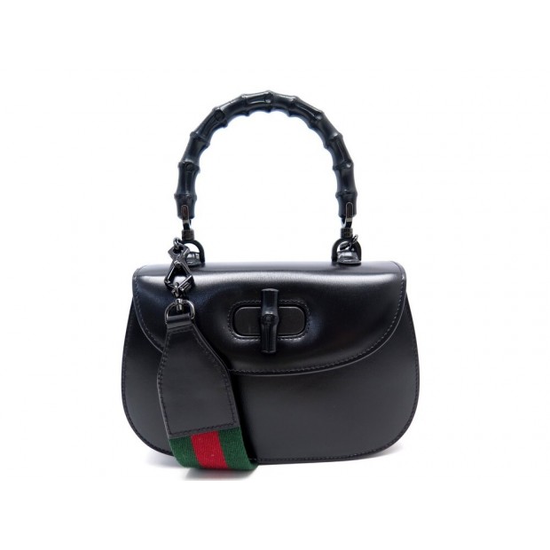 NEUF SAC A MAIN GUCCI BAMBOO SMALL 675797 EN CUIR NOIR BANDOULIERE HANDBAG 2890€