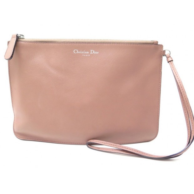 SAC A MAIN POCHETTE CHRISTIAN DIOR EN CUIR GRAINE ROSE PINK LEATHER POUCH