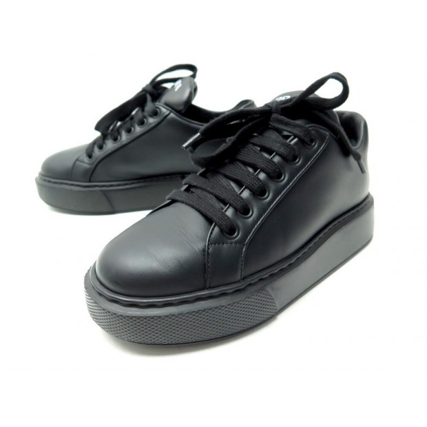 NEUF CHAUSSURES PRADA BASKETS 35 IT 36 FR CUIR NOIR SNEAKERS LEATHER SHOES 550€