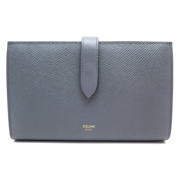 NEUF PORTEFEUILLE CELINE 10B633 LARGE STRAP WALLET EN CUIR GRAINE GRIS NEW 580€