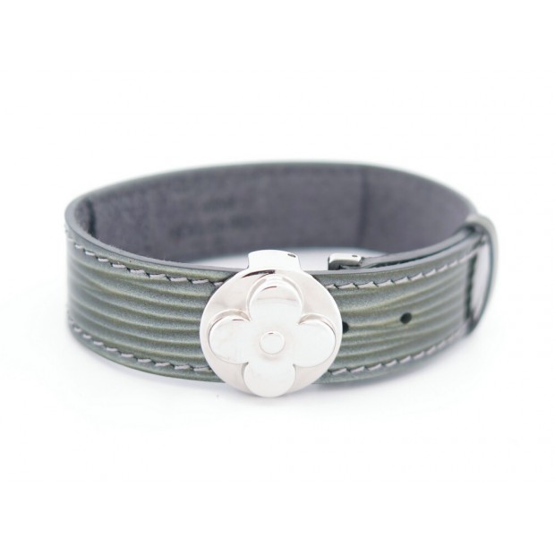 NEUF BRACELET LOUIS VUITTON GOOD LUCK M99083 16 18 CM CUIR VERNIS GRIS NEW 255€