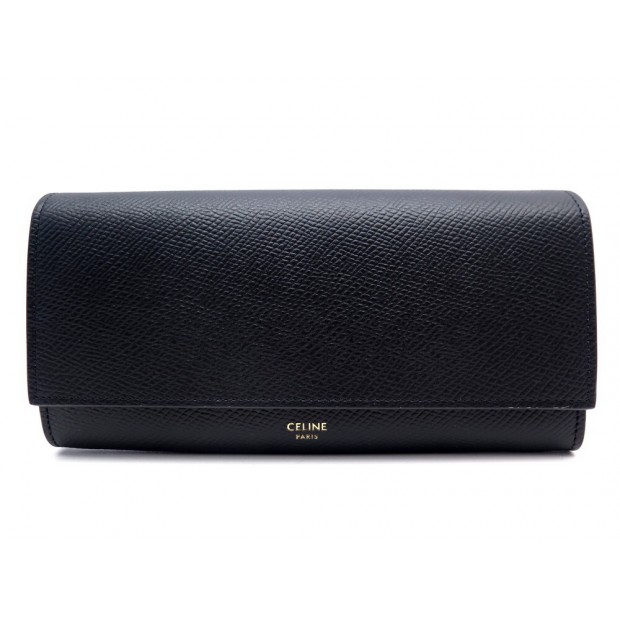 NEUF GRAND PORTEFEUILLE CELINE 10B563 EN CUIR GRAINE NOIR LEATHER WALLET 525€