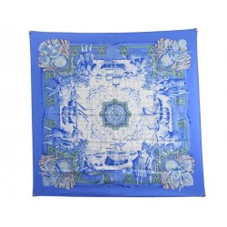 NEUF FOULARD HERMES AZULEJOS EN SOIE BLEUE CARRE 90 CM NEW BLUE SILK SCARF 410€