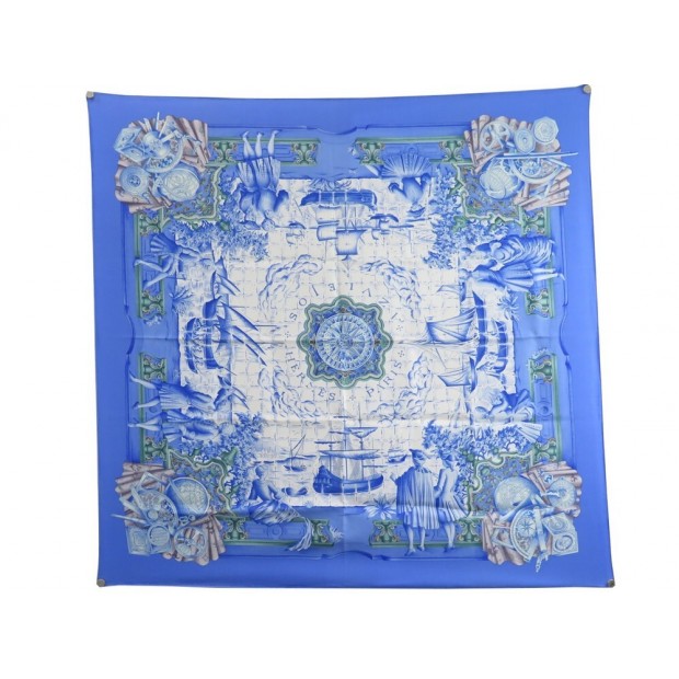 NEUF FOULARD HERMES AZULEJOS EN SOIE BLEUE CARRE 90 CM NEW BLUE SILK SCARF 410€