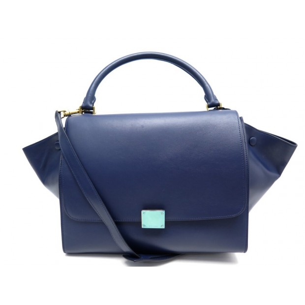 SAC A MAIN CELINE TRAPEZE MM 169543 BANDOULIERE EN CUIR BLEU HAND BAG 2500€