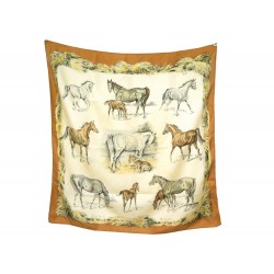 VINTAGE FOULARD HERMES LES POULAINS XAVIER DE PORET CARRE 90 SOIE SILK SCARF