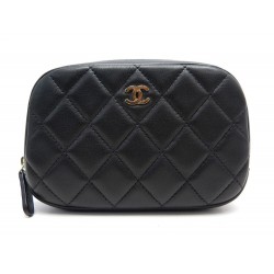 NEUF POCHETTE CHANEL COSMETIQUE A80909 CUIR MATELASSE NOIR BOITE NEW POUCH 600€