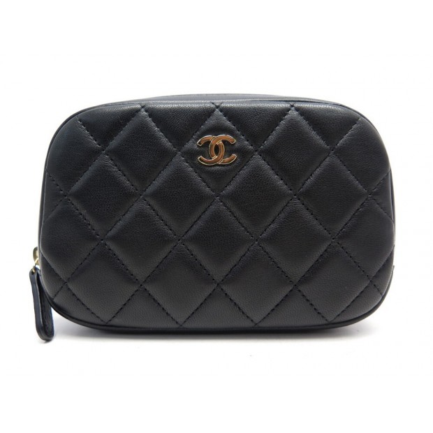 NEUF POCHETTE CHANEL COSMETIQUE A80909 CUIR MATELASSE NOIR BOITE NEW POUCH 600€