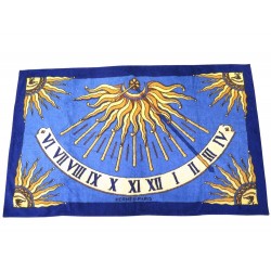 NEUF DRAP DE PLAGE HERMES CADRAN SOLAIRE EN COTON BLEU NEW BLUE BEACH TOWEL