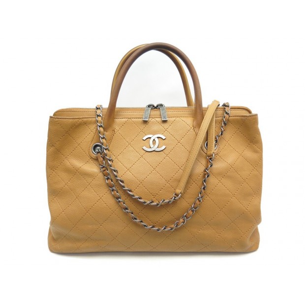 SAC A MAIN CHANEL CABAS SHOPPING CUIR CAVIAR MATELASSE CAMEL HAND BAG 5200€