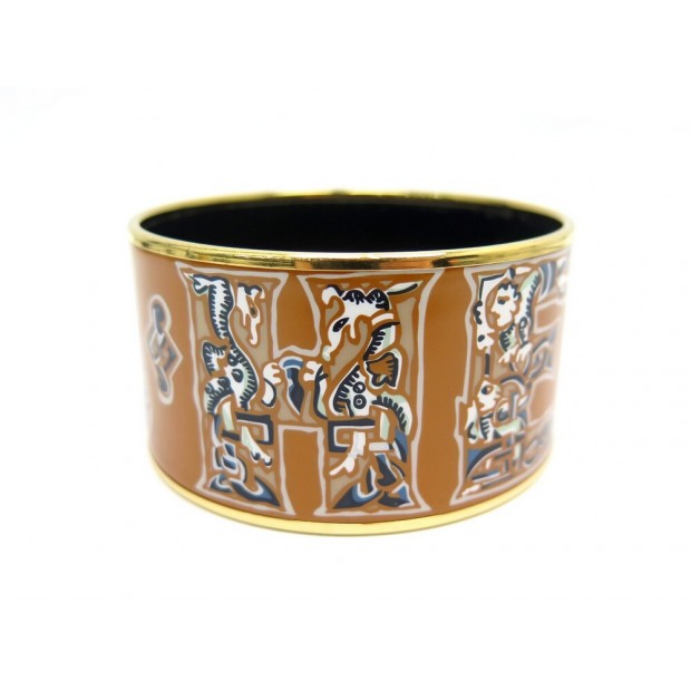 BRACELET HERMES MANCHETTE ALPHABET RUSSE XL 15CM EN EMAIL DORE BANGLE 615€