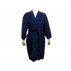 NEUF PEIGNOIR HERMES L 42 EN COTON BLEU MARINE ROBE DE CHAMBRE NEW BATHROBE