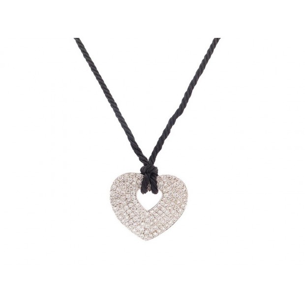 COLLIER POIRAY PENDENTIF COEUR SECRET PAVE OR BLANC 18K DIAMANTS NECKLACE 8400€