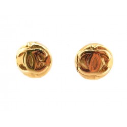 VINTAGE BOUCLES D'OREILLES CHANEL A CLIP RONDES LOGO CC 1997 METAL DORE EARRINGS