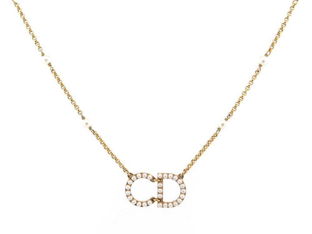 collier christian dior cd perles en metal dore 40