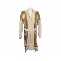 NEUF VESTE HERMES CARDIGAN LONG BOUCLES KIMONO M 38 SOIE BEIGE NEW VEST 2500€