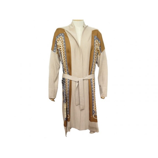 NEUF VESTE HERMES CARDIGAN LONG BOUCLES KIMONO M 38 SOIE BEIGE NEW VEST 2500€