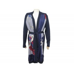 NEUF VESTE HERMES CARDIGAN LONG BOUCLES KIMONO M 38 SOIE BLEU NEW VEST 2700€