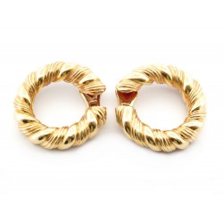 BOUCLES D'OREILLES CREOLES ANNEAUX TORSADES 3CM OR JAUNE 18K 33GR LOOP EARRINGS