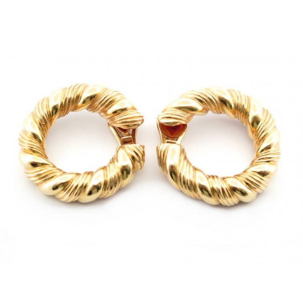 BOUCLES D'OREILLES CREOLES ANNEAUX TORSADES 3CM OR JAUNE 18K 33GR LOOP EARRINGS