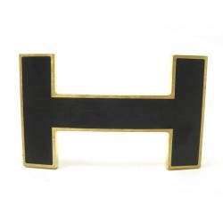 BOUCLE DE CEINTURE HERMES H QUIZZ 32MM LAQUE NOIR ACIER BROSSE BLACK BELT BUCKLE