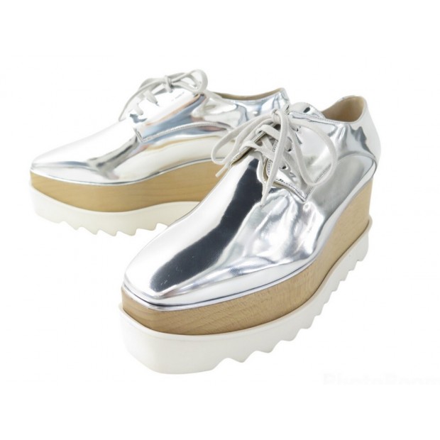 NEUF CHAUSSURES STELLA MCCARTNEY 363997 ELYSE HACKNEY INDIUM 40.5 ARGENTE 695€