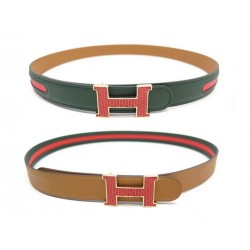 NEUF CEINTURE HERMES BOUCLE H EN CUIR LEZARD BOUCLE LIEN BICOLORE REVERSIBLE T80