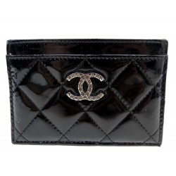 PORTE CARTES CHANEL CLASSIQUE TIMELESS LOGO CC CUIR VERNIS NOIR CARD HOLDER 390€