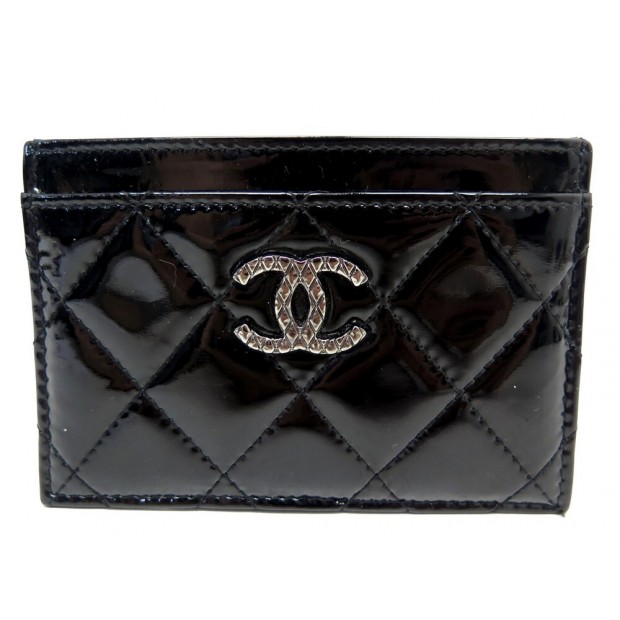 PORTE CARTES CHANEL CLASSIQUE TIMELESS LOGO CC CUIR VERNIS NOIR CARD HOLDER 390€