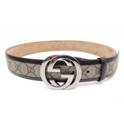 CEINTURE GUCCI 142930 TAILLE 85 TOILE MONOGRAMME GG & CUIR MARRON BELT 340€