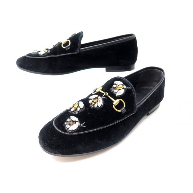 CHAUSSURES GUCCI SLIPPERS JORDAAN ABEILLES ET MORS 39.5 VELOURS NOIR SHOES 690€