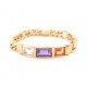 BRACELET CHAINE GOURMETTE 17CM EN OR JAUNE 44GR PIERRES AMETHYSTE QUARTZ TOPAZE