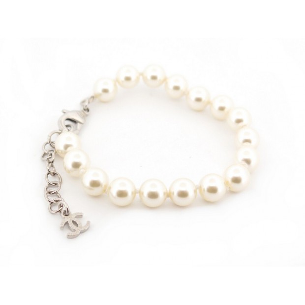 NEUF BRACELET CHANEL PERLES DE VERRE LOGO CC 2022 T 16-19 CM PEARLS BANGLE 480€