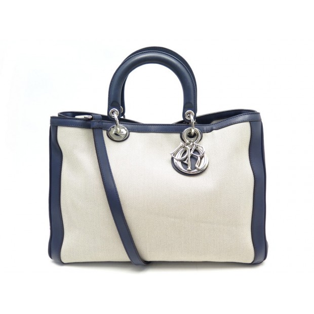 SAC A MAIN CHRISTIAN DIOR DIORISSIMO CUIR ET TOILE CABAS BANDOULIERE BAG 3750€