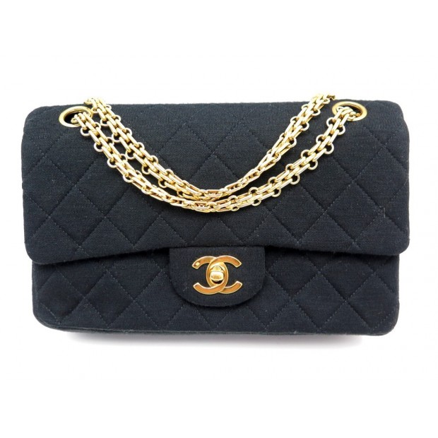 NEUF VINTAGE SAC A MAIN CHANEL TIMELESS EN TOILE JERSEY NOIR HANDBAG PURSE 7650€