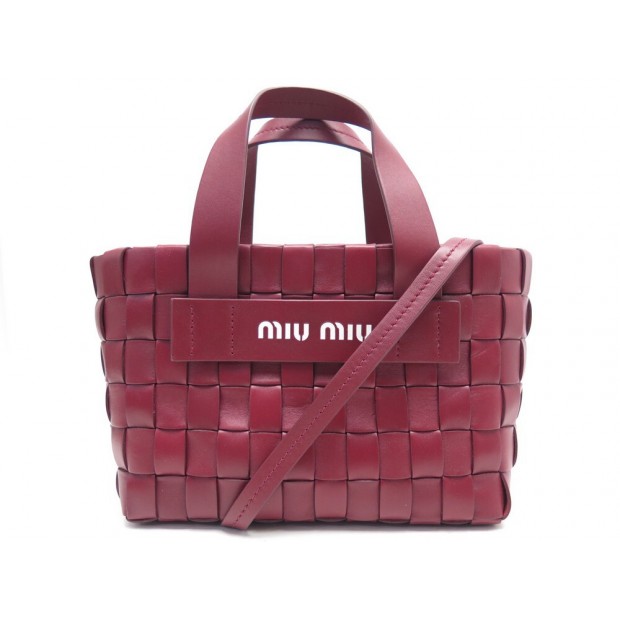 NEUF SAC A MAIN MIU MIU CABAS CUIR INTRECCIO CERISE 5BA17 BANDOULIERE BAG 1450€