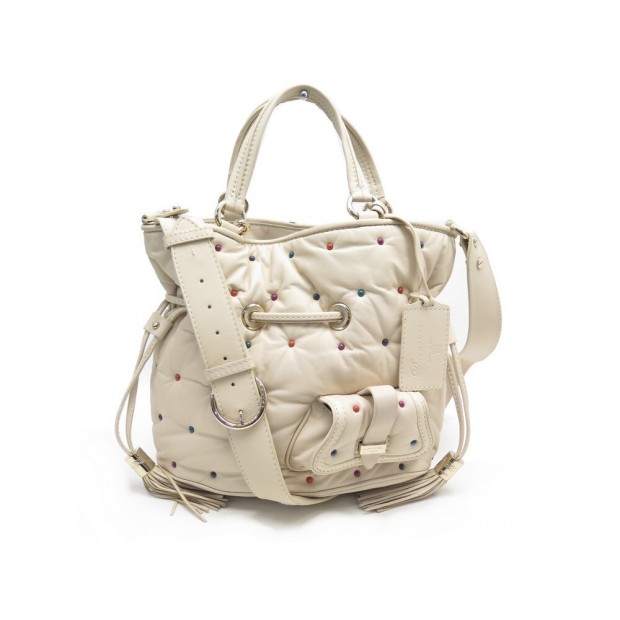 SAC A MAIN LANCEL PREMIER FLIRT M EN CUIR BEIGE MATELASSE & PERLES HAND BAG 895€