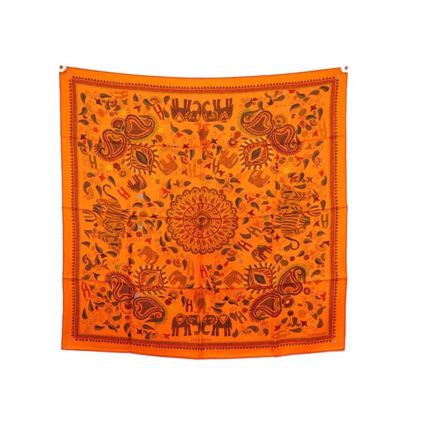 NEUF FOULARD HERMES CARRE KANTHA 90 EN SOIE ORANGE NEW SILK SCARF 410€