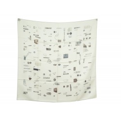 NEUF FOULARD HERMES IN THE POCKET COOKE CARRE 90 SOIE BLANC NEW SILK SCARF 410€