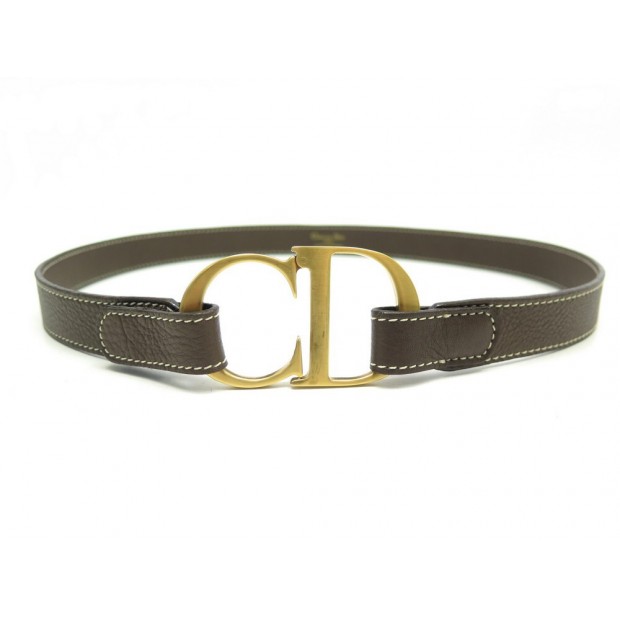 NEUF CEINTURE CHRISTIAN DIOR LOGO CD TAILLE 75 EN CUIR GRAINE MARRON BELT 490€