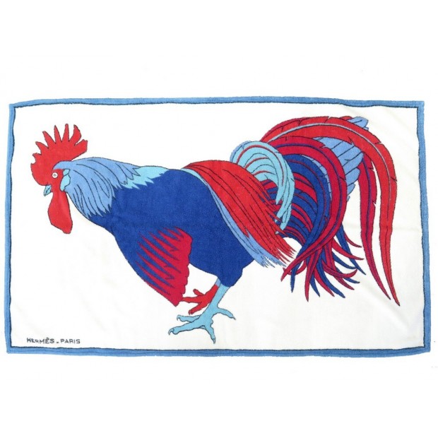 DRAP DE PLAGE HERMES COQ SERVIETTE DE BAIN EN COTON BLANC BEACH TOWEL 475€