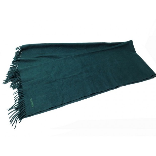 ECHARPE HERMES ETOLE UNIE EN CACHEMIRE VERT A FRANGES 180CM CASHMERE STOLE 1040€