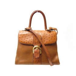 SAC A MAIN DELVAUX BRILLANT MM BANDOULIERE CUIR & AUTRUCHE MARRON HAND BAG