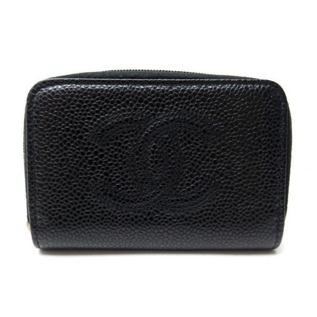 NEUF PORTE MONNAIE CHANEL LOGO CC EN CUIR CAVIAR NOIR NEW LEATHER WALLET 530€