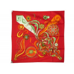 FOULARD HERMES LA DANSE DU COSMOS CARRE 90 PAUWELLS SOIE ROUGE SILK SCARF 410€